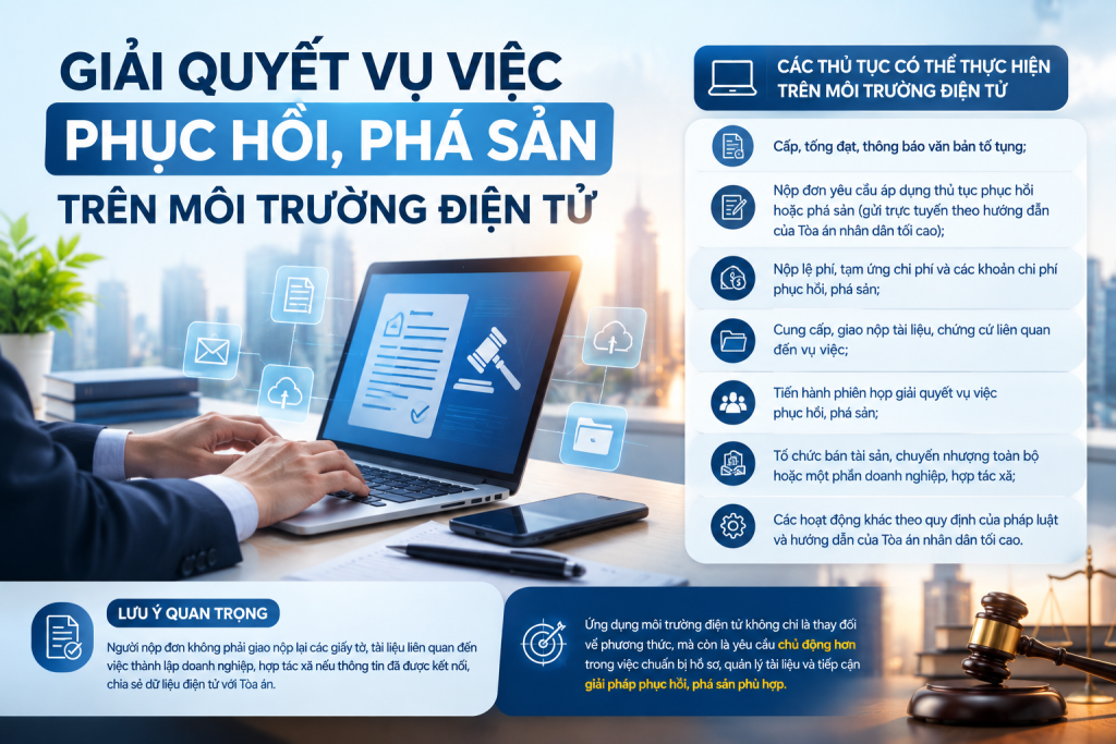 GIẢI QUYẾT VỤ VIỆC PHỤC HỒI, PHÁ SẢN TRÊN MÔI TRƯỜNG ĐIỆN TỬ